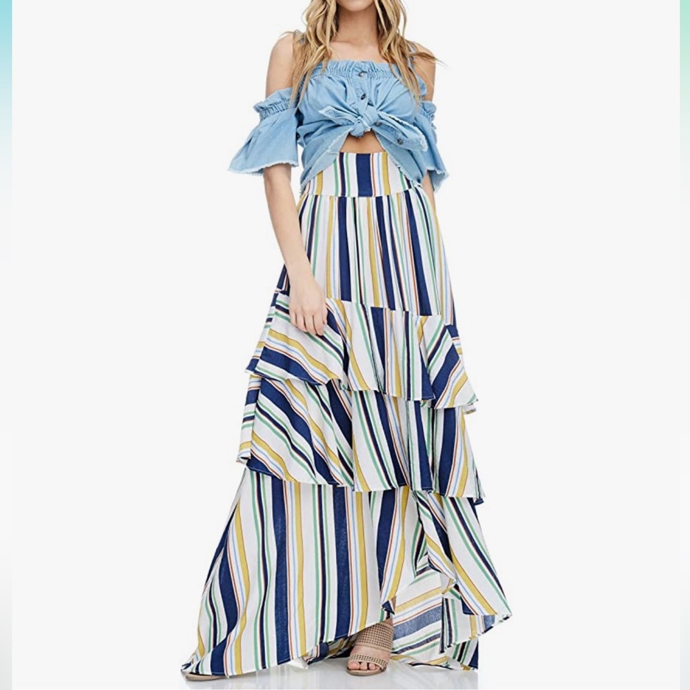 Tov Summer Breeze Striped Light Weight Maxi Skirt NWT XL